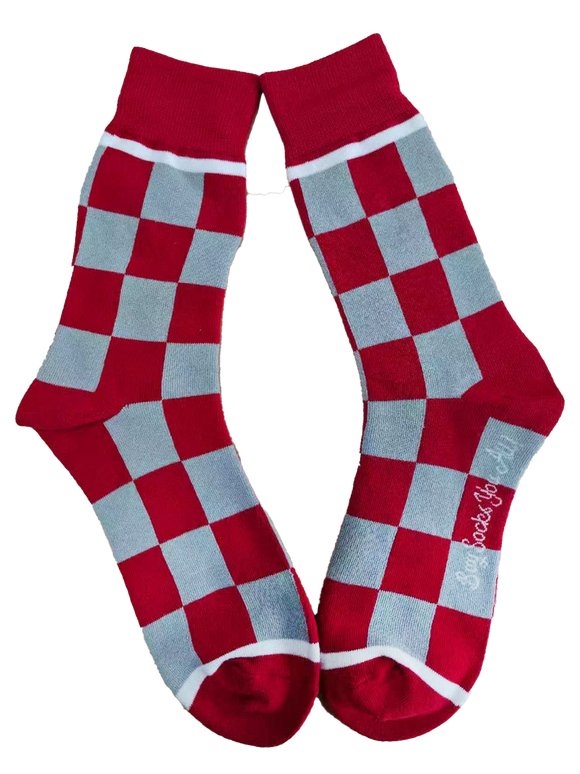 Buckeyes Red and Silver Checkerboard Men's Socks