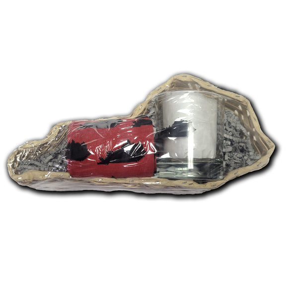 Red and Black Kentucky Sock with Kentucky Rocks Glass Gift Basket