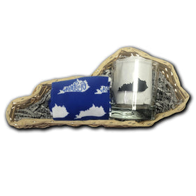 Blue and White Kentucky Sock with Kentucky Rocks Glass Gift Basket
