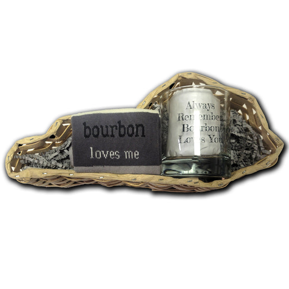 Bourbon Loves Me Sock with Always Remember Rocks Glass Gift Basket