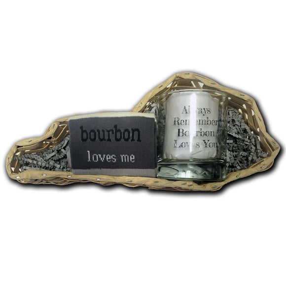 Bourbon Loves Me Sock with Always Remember Rocks Glass Gift Basket