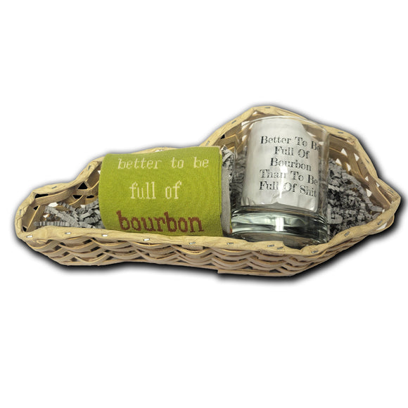 Better to Be Full of Bourbon Sock with Better to Be Full of Bourbon Rocks Glass Gift Basket