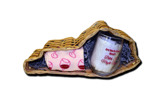 Women's Wine Socks and Are You In a Bad Mood Wine Glass Gift Basket