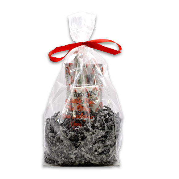 Santa's Not the Only One Judging You Wine Glass, Koozie, Nail File and Tissue Gift Basket