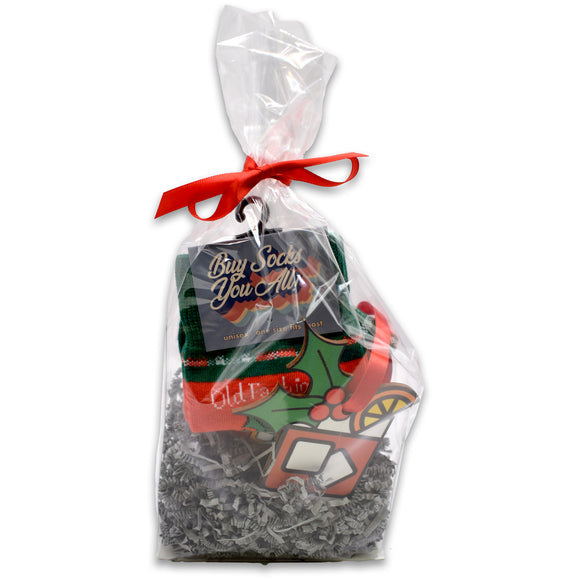 Old Fashioned Christmas Men's Sock and Ornament Gift Basket