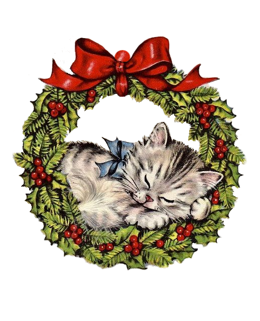 Vintage Cat in Wreath Wooden Ornament