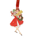 Vintage Lady with Presents Wooden Ornament-1