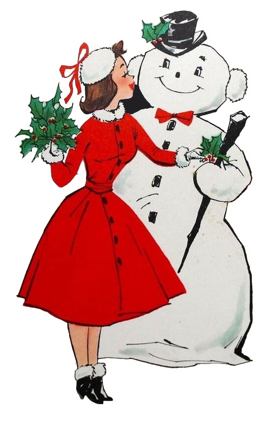 Vintage Lady with Snowman Ornament