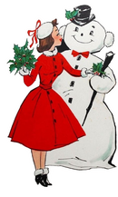 Vintage Lady with Snowman Ornament-2