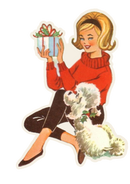 Retro Lady with Gift and Dog Wooden Ornament-2
