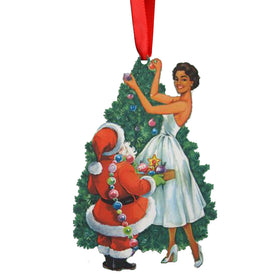 Vintage Lady Decorating Tree Wooden Ornament