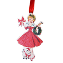 Vintage Christmas Lady with Cat Ornament-1