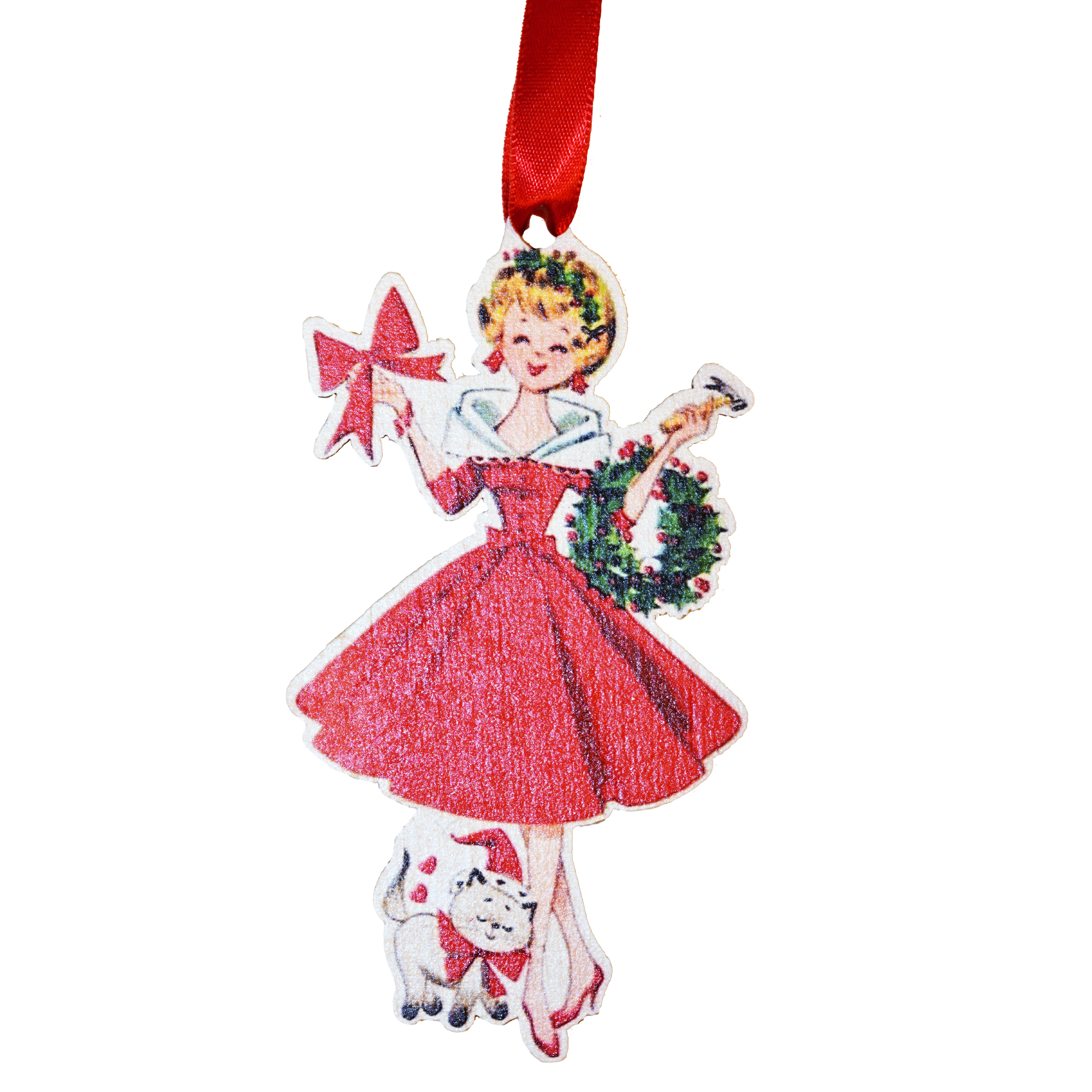 Vintage Christmas Lady with Cat Ornament