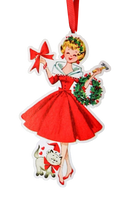 Vintage Christmas Lady with Cat Ornament-3
