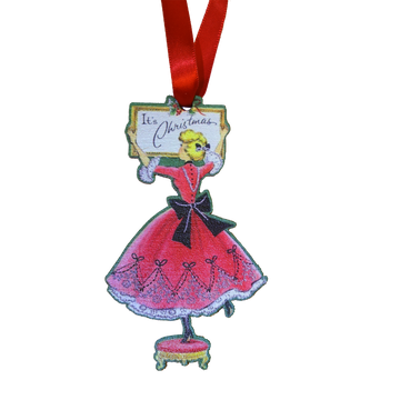 It's Christmas Vintage Lady with Sign Ornament