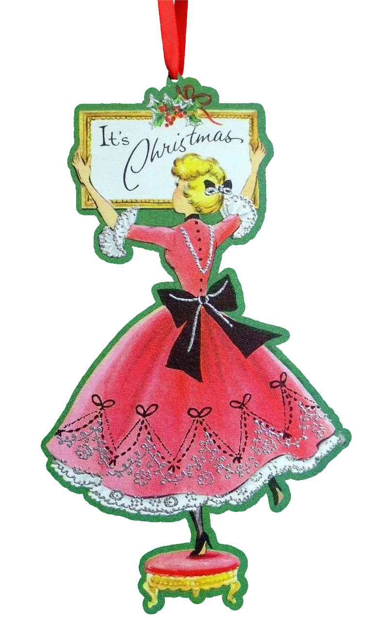It's Christmas Vintage Lady with Sign Ornament