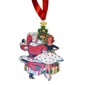 Woman Dancing with Santa Wooden Ornament