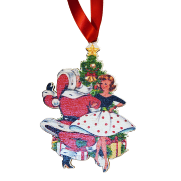 Woman Dancing with Santa Wooden Ornament