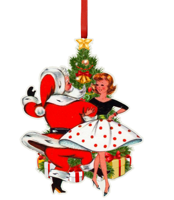 Woman Dancing with Santa Wooden Ornament