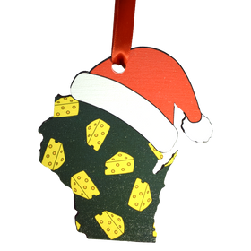 Wisconsin Cheese Pattern with Santa Hat Ornament