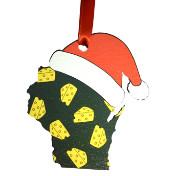 Wisconsin Cheese Pattern with Santa Hat Ornament