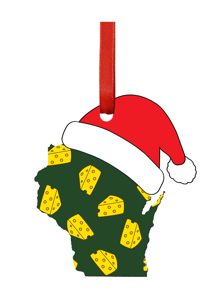 Wisconsin Cheese Pattern with Santa Hat Ornament