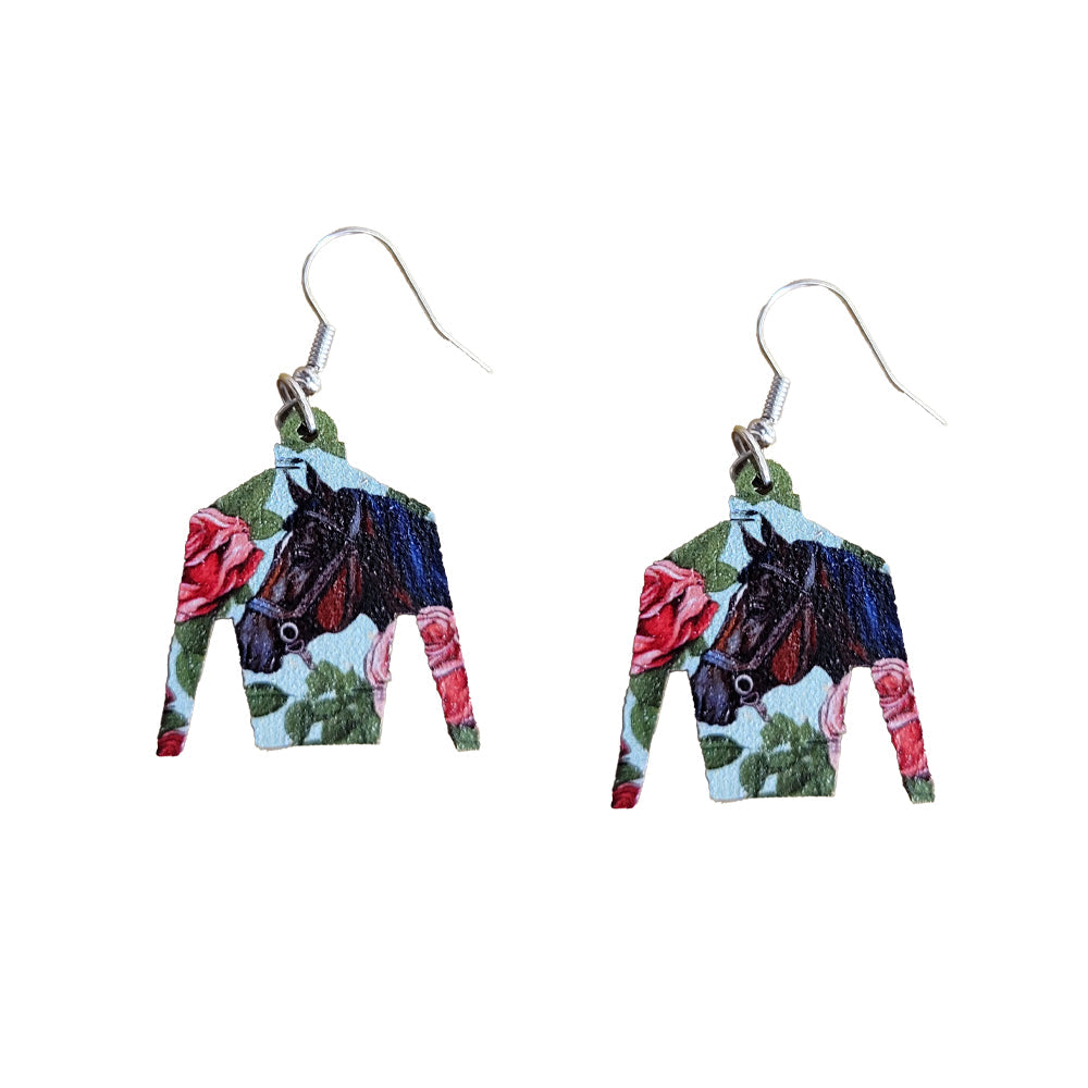Derby Horse and Roses Silk Earrings