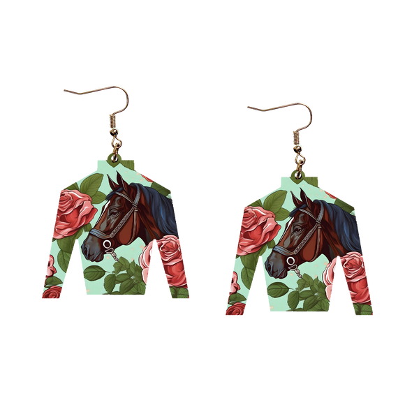Derby Horse and Roses Silk Earrings