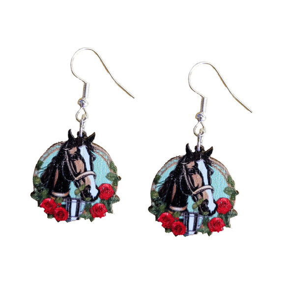 Derby Horse in Rose Wreath Earrings