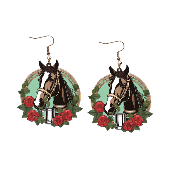 Derby Horse in Rose Wreath Earrings