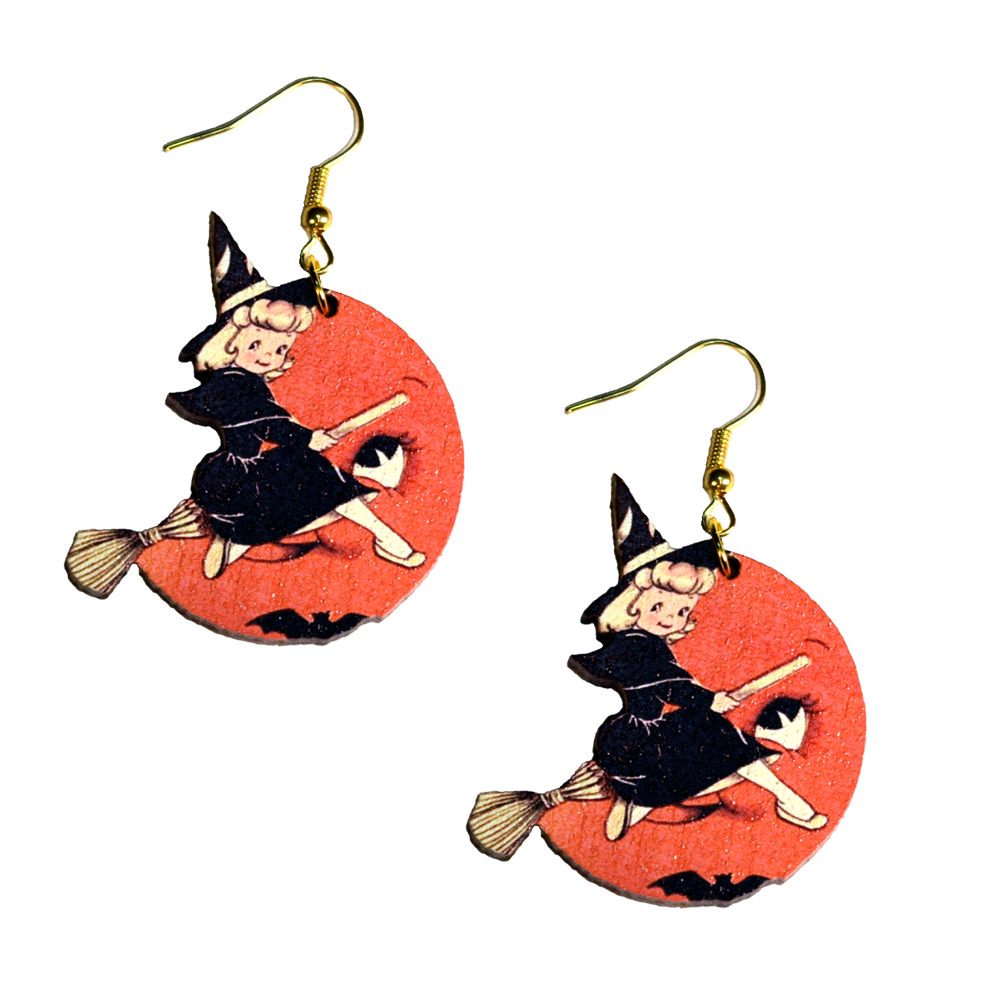Little Witch on Broom Earrings