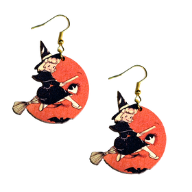 Little Witch on Broom Earrings