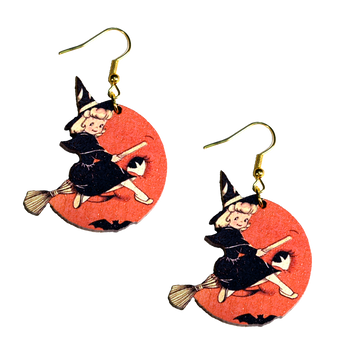 Little Witch on Broom Earrings