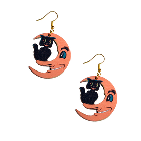 Creepy Moon and Cat Earrings
