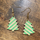 Christmas Tree Green Stripe Holiday Earrings-2