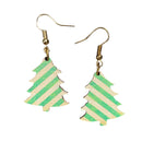 Christmas Tree Green Stripe Holiday Earrings-1