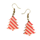 Christmas Tree Red Stripe Holiday Earrings-1