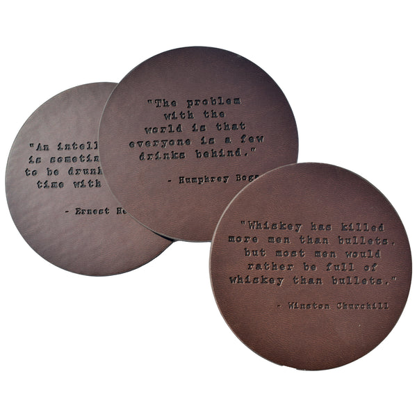 Ernest Hemingway Quote Leather Coaster