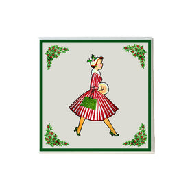Vintage Christmas Lady Walking Coaster
