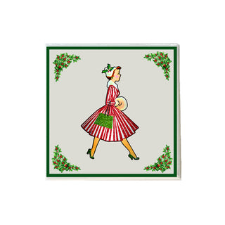 Vintage Christmas Lady Walking Coaster