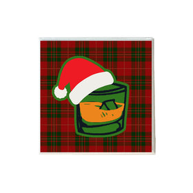 Bourbon Rocks Glass with Santa Hat Coaster