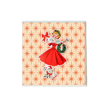 Christmas Lady with Cat Coaster