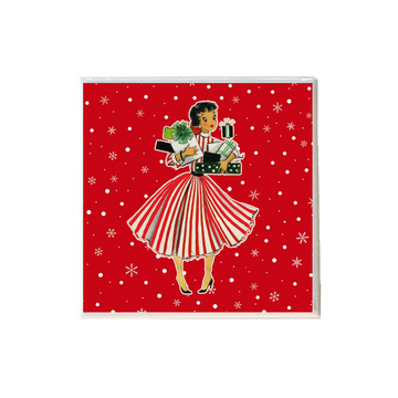 Vintage Lady Holding Presents Coaster