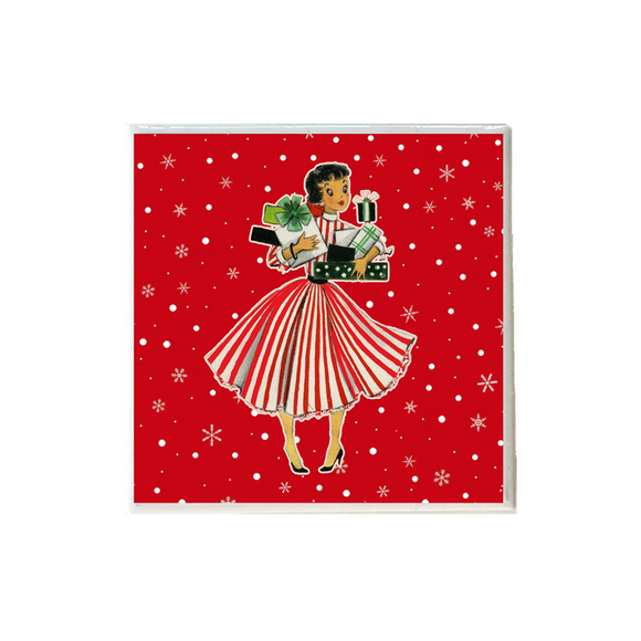 Vintage Lady Holding Presents Coaster