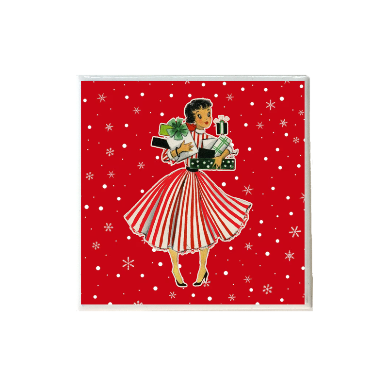 Vintage Lady Holding Presents Coaster