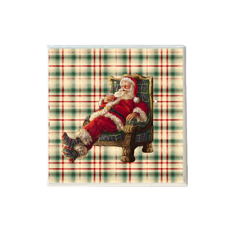 Santa Drinking Bourbon in Chair Coaster