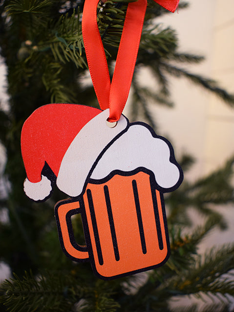 Beer with Santa Hat Ornament