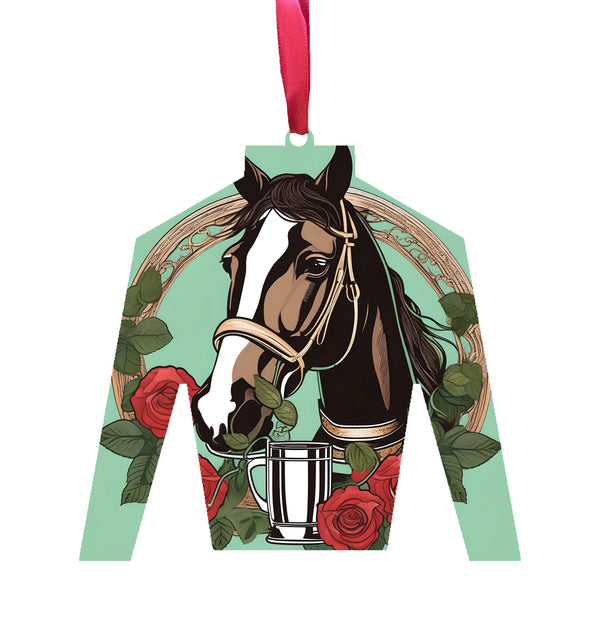 Derby Silk with Horse and Rose Wreath Wooden Ornament