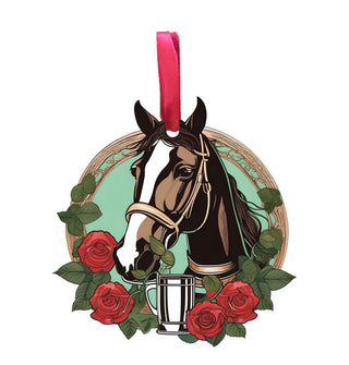 Derby Horse in Rose Wreath Wooden Ornament