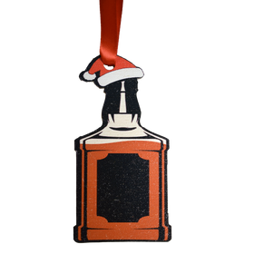 Bourbon Bottle with Christmas Hat Wooden Ornament